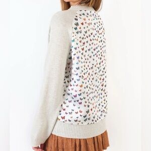 KOCH- Cashmere Blend WHITMAN SWEATER GREY W/ RAINBOW BUTTERFLY *LIMITED*EDITION*